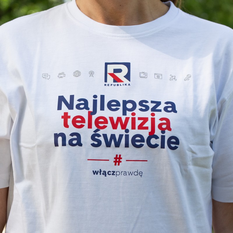 "Najlepsza telewizja na świecie" - biała bawełniana koszulka Republika