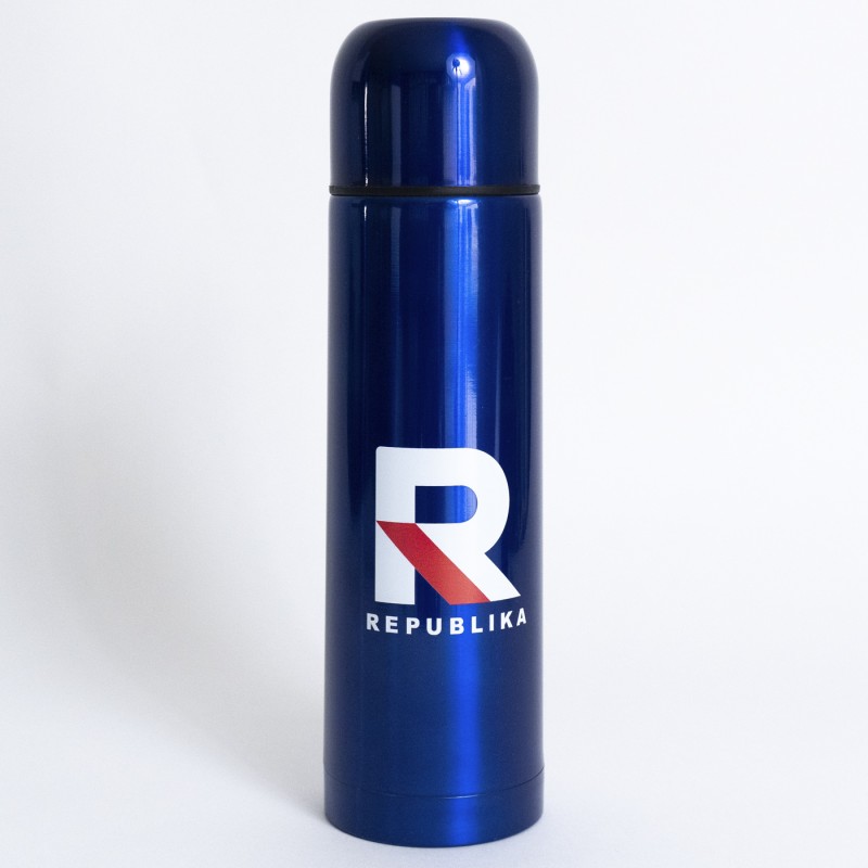 Granatowy termos z logo Republika – styl, który inspiruje