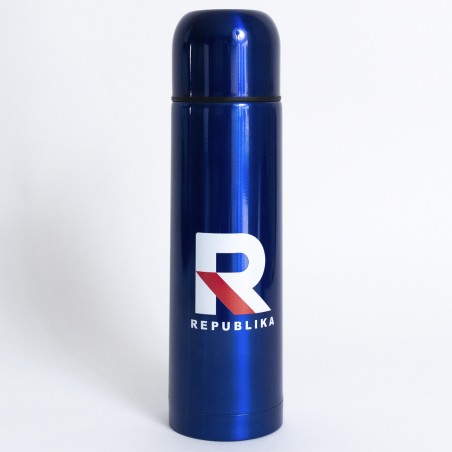 Granatowy termos z logo Republika – styl, który inspiruje