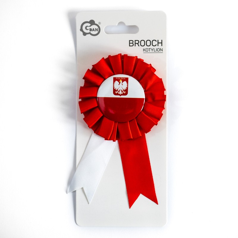 Kotylion narodowy POLSKA FLAGA godło, biało-czerwoni