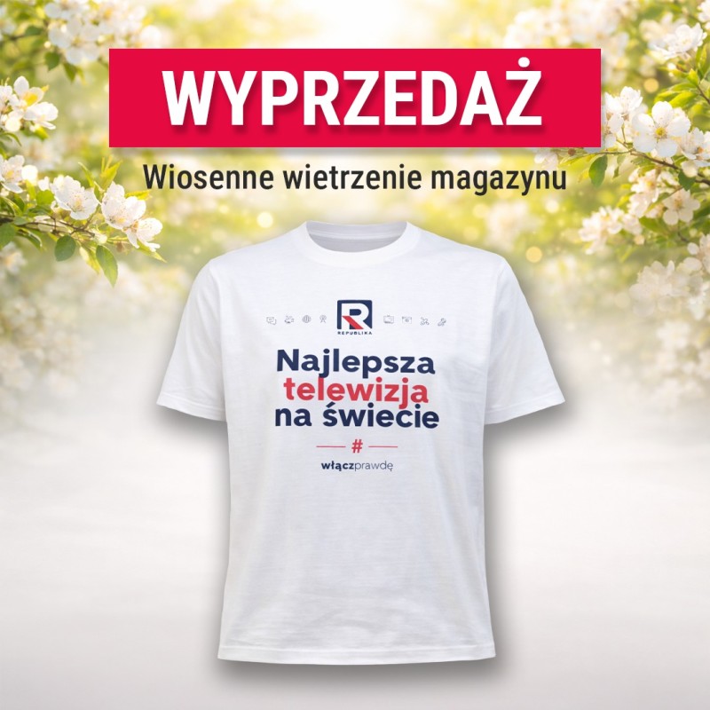 "Najlepsza telewizja na świecie" - biała bawełniana koszulka Republika