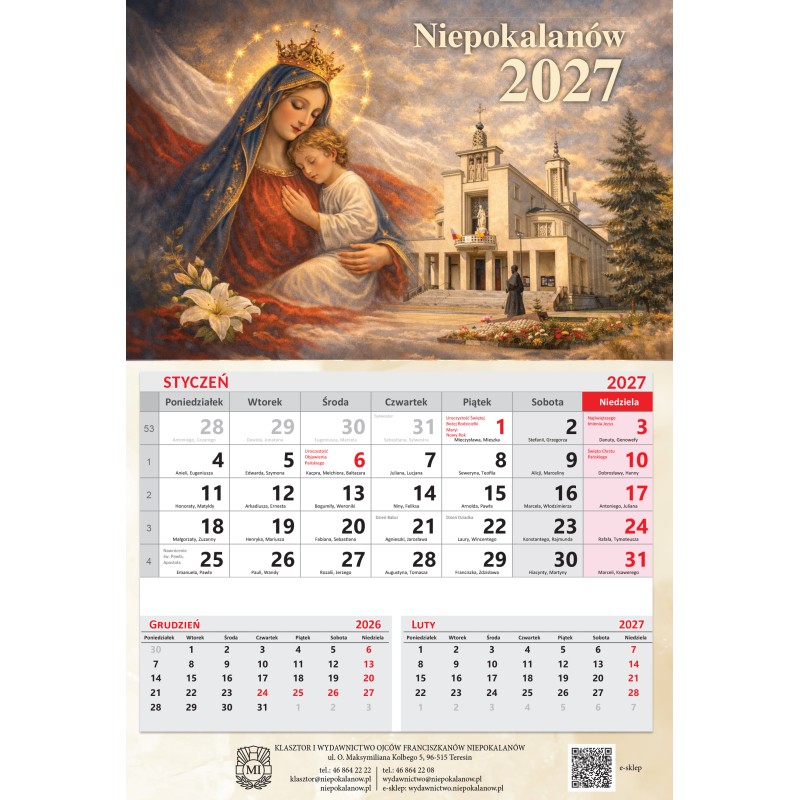 Kalendarz jednodzielny 2027-Matka Boża Królowa Polski z Jezusem