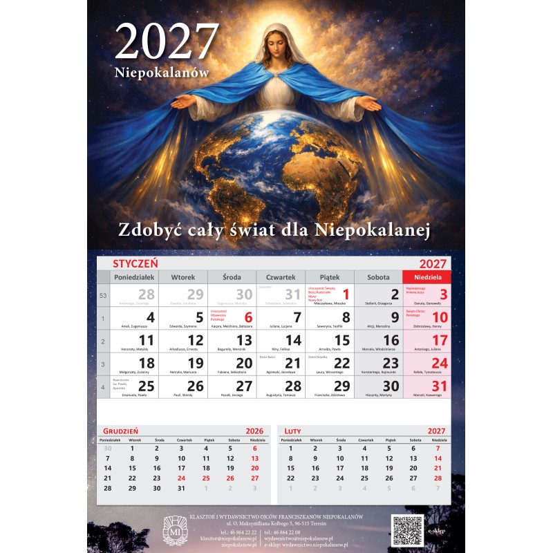 Kalendarz religijny - jednodzielny 2027 z Niepokalanowa