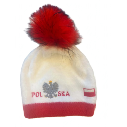 Czapka Damska Zimowa Polska z Pomponem – Biało-Czerwona z Haftowanym Orłem